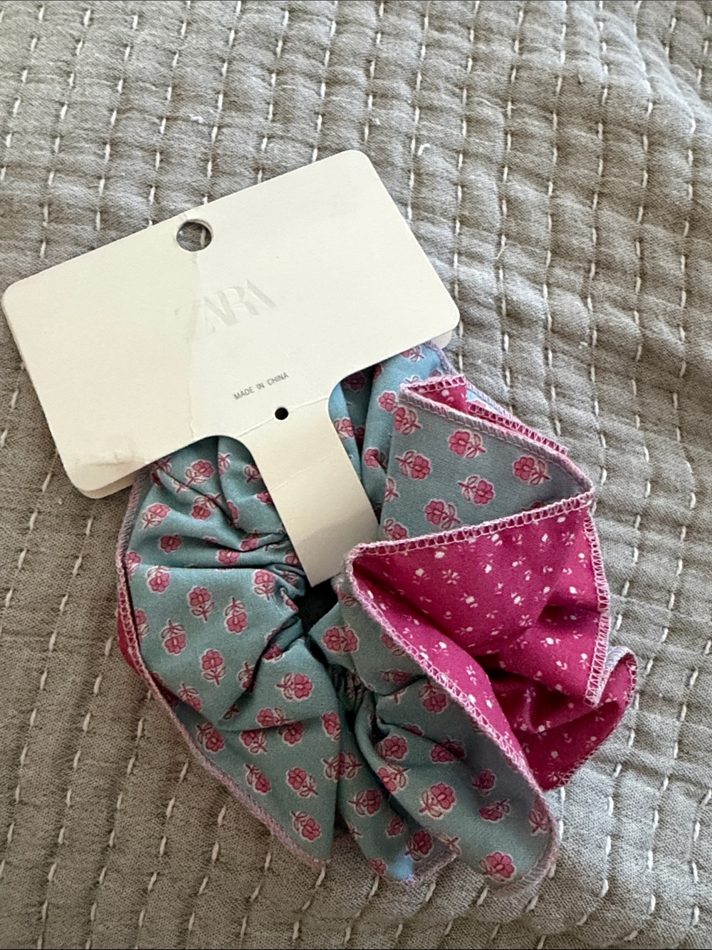 Zara Contrast Floral Maxi Scrunchie in Teal and Pink